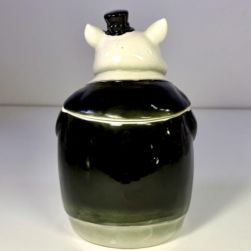 VTG Pacific Japan Pig Tobacco Jar Top Hat Suit Figural Ceramic Humidor 7.25